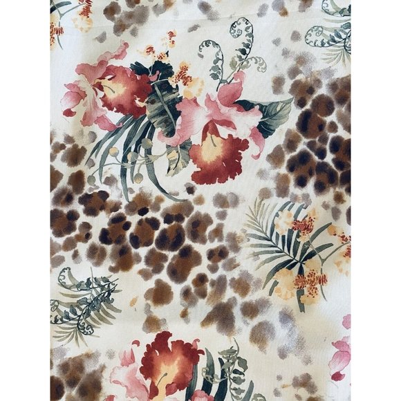 Tropical Print Fabric Tablecloth Pink Iris Green Ferns Yellow Orchids 60x118" - Picture 1 of 8